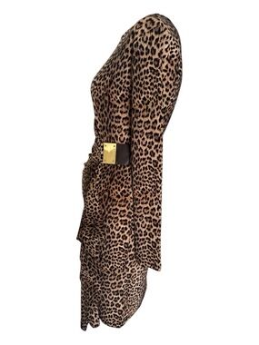 Michael Kors Leopard Print Logo Plate Faux Wrap Dress